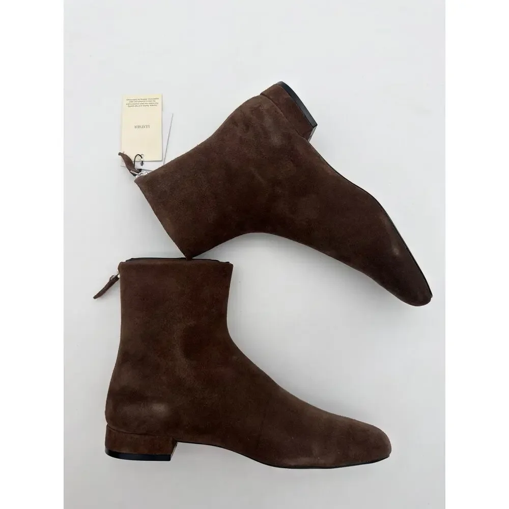 Mango Chocolate Brown Supple Bovine Suede Leather Round Toe Ankle Boots 8.5
